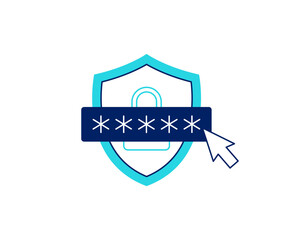 Cyber security icon. Using a strong password for data security. Vector linear illustration on the white background.