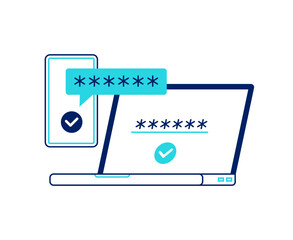 Cyber security icon. Two-factor or multifactor authentication. Vector linear illustration on the white background.