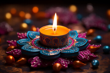 Obraz na płótnie Canvas Generative Ai of Diwali candles, the festival of lights. 