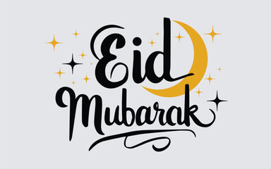 Eid Mubarak Typography Vector Design, Eid Mubarak Black and White typography. isolated calligraphy of happy eid mubarak in black color