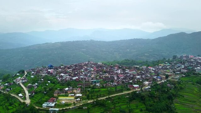 Aerial view of beautiful landscape view and mountain of  viswema is a southern angami naga village in the kohima district of the indian state of nagaland.