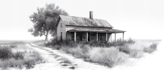 Abandoned House From The Wild West.
Illustration On The Theme Of Architecture And Territories, Sketches And Drawings. Generative AI

