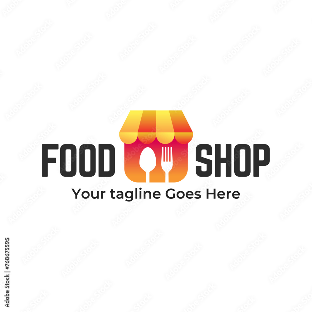 Sticker Food shopping logo or food logo. Unique Food Shopping And Retail Logo Template.