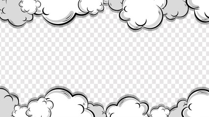 Comic clouds frame on transparent background. Cartoon vintage explosion. Comic book explosion. Explosion with puffs of smoke.