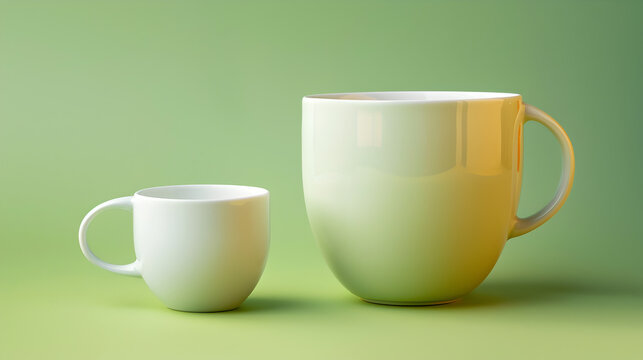 one small cup and big cup next to each other, green background Ai generative 