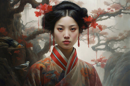 Portrait of a Japanese woman.Culture of Japan.
