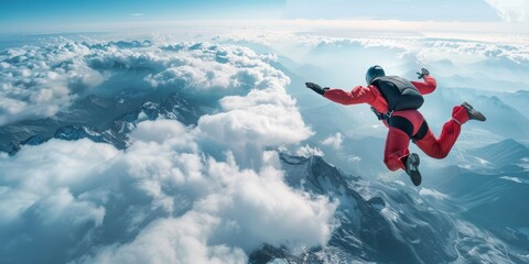 A man in a red jumpsuit is flying through the air