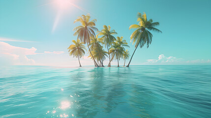 Fototapeta na wymiar tropical beach cove with crystal clear water and lush greenery