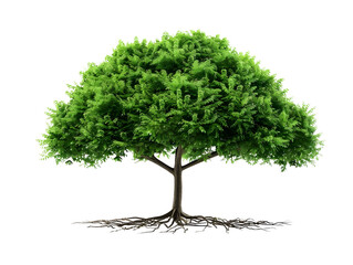 Lush Green Tree's Beautiful Crown Dances in 3DRendering  isolated on white background PNG transparent background.