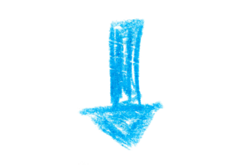 A photo of a blue arrow pointing down on a transparent background. A symbol for illustrations, logos and graphics.