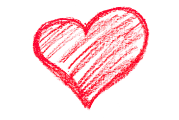 A photo of a red heart drawn in pencil isolated on transparent background.