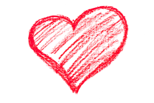 A photo of a red heart drawn in pencil isolated on transparent background.