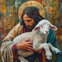 Jesus christ holding a lamb