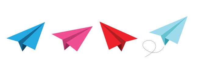 Fototapeta premium Paper plane vector icon set isolated on white and black background