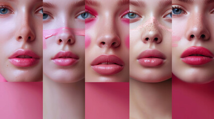 Obraz premium Faces of beautiful young women with different makeup and style for mockup. Set for the design of beauty salons.