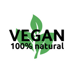 Concept green vegan diet logo with leaf icon. Vector illustration isolated on white background