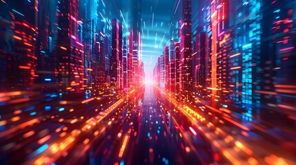 Fototapeta premium Blazing trails of light streak through a high-speed vision of a futuristic cityscape, creating a sense of immense velocity and energy.