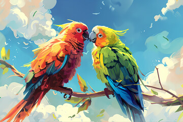 A hand-drawn illustration of a wind parrot - obrazy, fototapety, plakaty