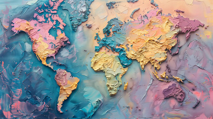 
Abstract world map made of textured oil paint, pastel colors