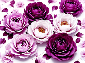 Elegant Purple and White Roses with Intricate Petal Arrangements