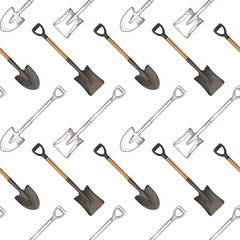 Seamless pattern with shovels. Vector illustration.