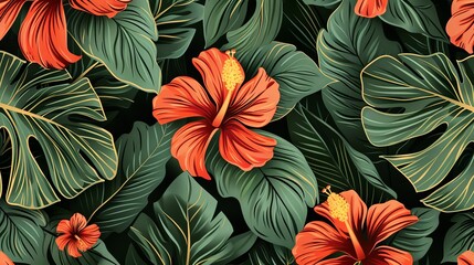 swamp hibiscus head 2d pattern on a matching colours background for wrapped paper design - obrazy, fototapety, plakaty