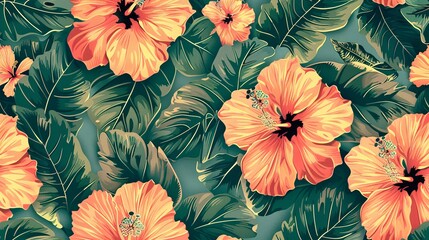 swamp hibiscus head 2d pattern on a matching colours background for wrapped paper design - obrazy, fototapety, plakaty