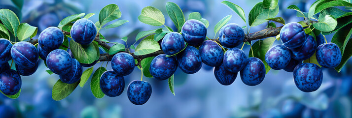 Berrys Bounty: A Cluster of Juicy Blueberries, Embracing Summers Freshness in the Wild - obrazy, fototapety, plakaty