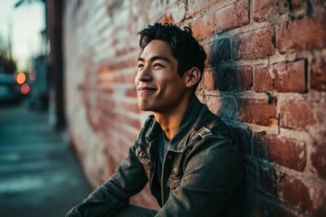 young handsome asian hipster man in urban background, lifestyle people concept - obrazy, fototapety, plakaty