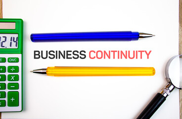 BUSINESS CONTINUITY text,inscription. Business continuity financial business concept.