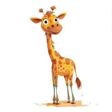 Cute Funny Cartoon Giraffe, Illustration for Children Book, Generative AI