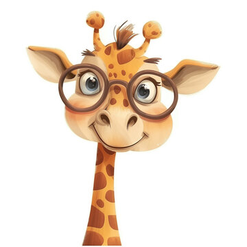 Cute Funny Cartoon Giraffe, Illustration for Children Book, Generative AI