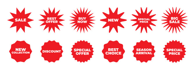 Red Sale sticker collection. Promo tag badges set. Discount labels