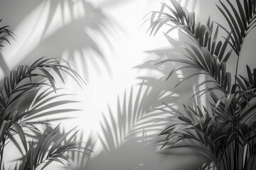 White background with shadows cast by tropical palm leaves, creating a fresh and natural look.