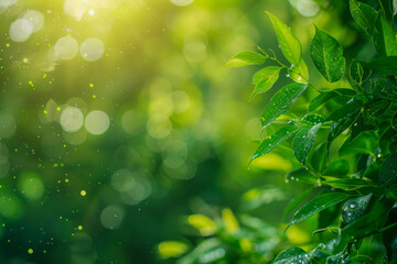 Vibrant green canopy with rays of sun creating a bokeh effect.