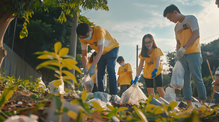 young people collects garbage saves the earth, planet saving actions