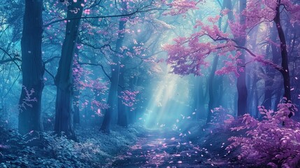 Surreal blue and purple forest landscape with whispers of magic and surrealism.