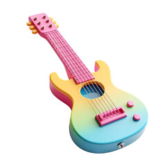 Vibrant Pastel 3D Guitar toy with Pink Strings and Colorful Body on transparent Background