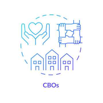 CBOs blue gradient concept icon. Community based organization. Local unity. Neighbourhood. Civic engagement. Round shape line illustration. Abstract idea. Graphic design. Easy to use in article