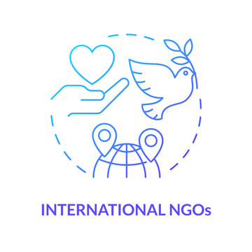 International NGOs blue gradient concept icon. Non governmental organization. Worldwide partnership. Round shape line illustration. Abstract idea. Graphic design. Easy to use in article