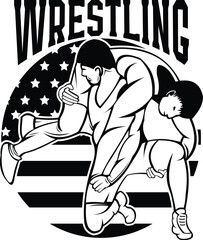 Obraz premium Wrestling USA Flag Illustration Vector, Wrestler Design, Wrestle Quote, Sport, Gappling