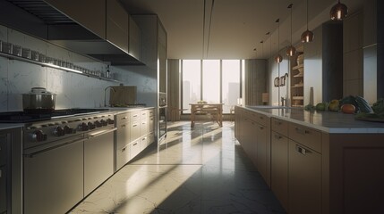 Empty beautiful modern kitchen interior background in clean and bright.