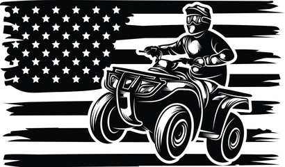 Quad USA Flag Illustration, Quad Vector, Patriotic, ATV Design, Off-road, Vehicle, Adventure, Four-wheeler, Sport, Dirt, Racing © 7thHeaven
