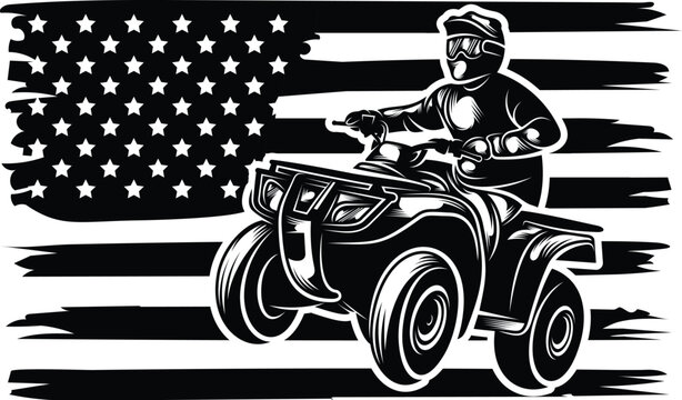 Quad USA Flag Illustration, Quad Vector, Patriotic, ATV Design, Off-road, Vehicle, Adventure, Four-wheeler, Sport, Dirt, Racing