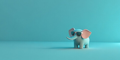 Fototapeta premium little cute elephant wearing sunglasses on a solid background, space for some text , vector art, digital art.