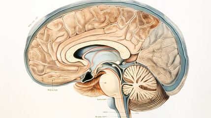 Cross-section of the human brain, showing the cerebral cortex, hippocampus, and amygdala, aimed at educating about brain functions with detailed annotations