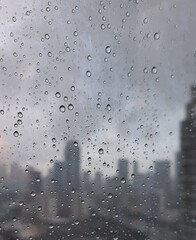 Raindrop at Tower Building Glass Wall