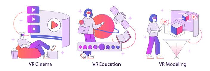Virtual Reality Experiences Set. Vector illustration