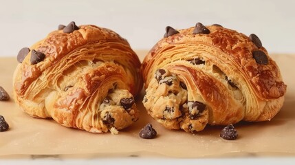 The Crookie  – the half croissant and half cookie hybrid, cookie croissants, buttery croissants stuffed with chocolate chip cookie dough. Generative ai