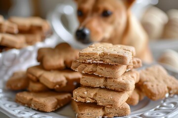 Dog Treats cookies, homemade organic dog biscuit, Pets and animals care concept. Generative ai